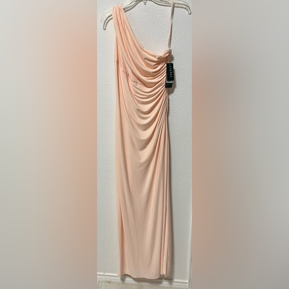 Lauren Ralph Lauren Floor Length One Shoulder Silhouette Peach Evening Dress - Picture 11 of 15